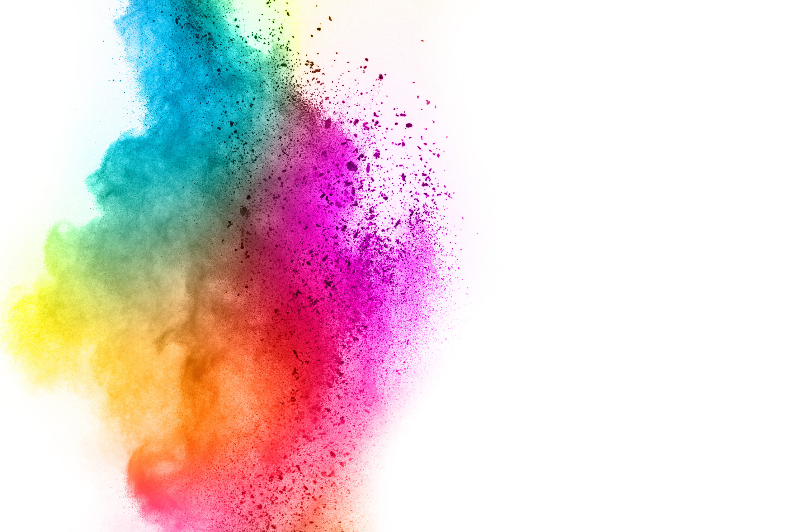 Freeze motion of colored powder explosions isolated on white bac